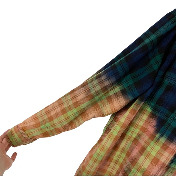 Jimi Hendrix Plaid Flannel Shirt Mens XL Unisex Bleached Handmade Green Blue - Picture 4 of 12